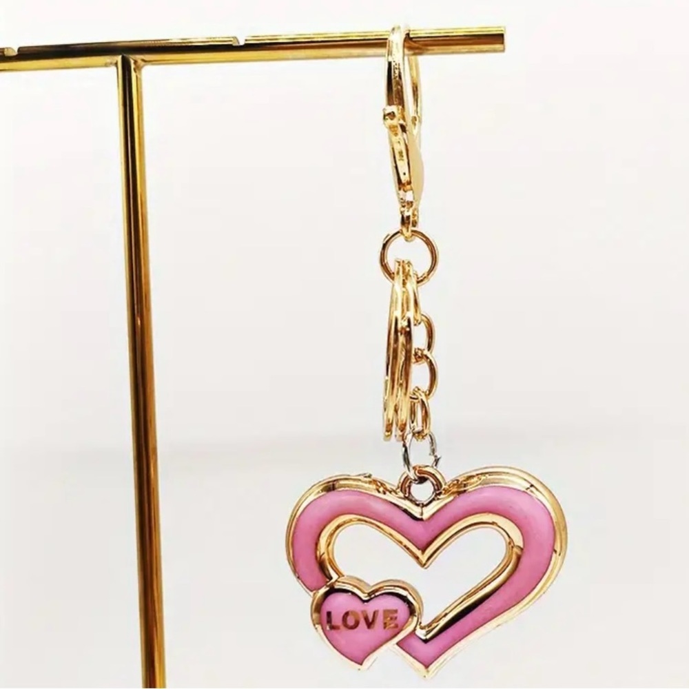 Pink Hearts Keychain Bag Charm Sweet Pink Double Hearts Love